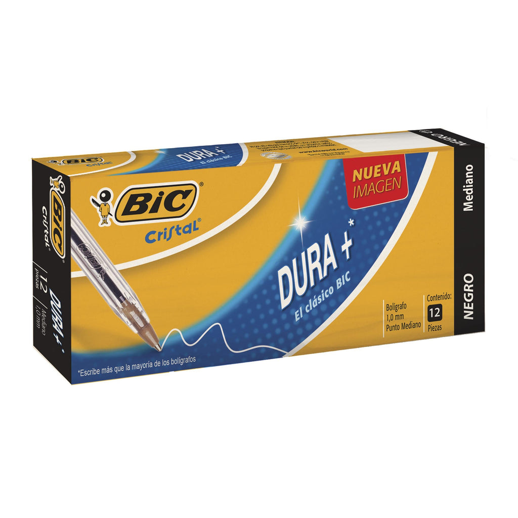 Bolígrafo Bic Cristal Punto Mediano Dura + Negro C/12