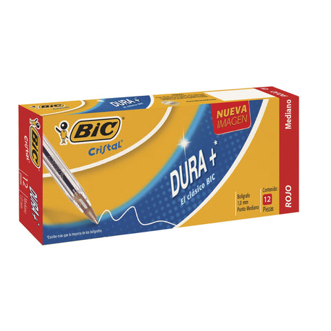 Bolígrafo Bic Cristal Punto Mediano Dura + Rojo C/12