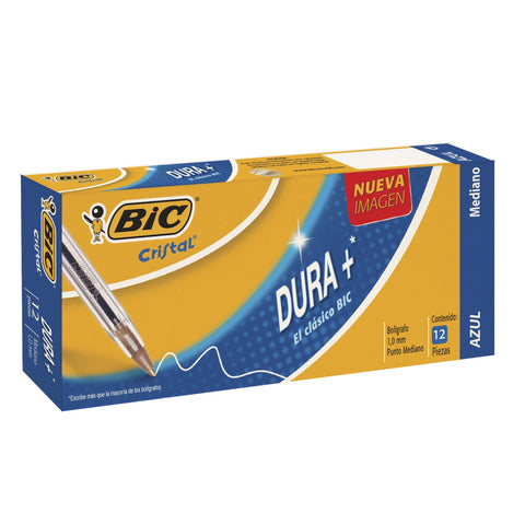 Bolígrafo Bic Cristal Punto Mediano Dura + Azul C/12